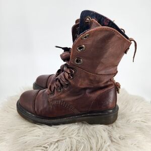 Rare Dr Martens Aimilie Floral Brown Moto Boots Size 7.